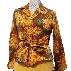 NWT Jones New York signature tie waist yellow floral top size L